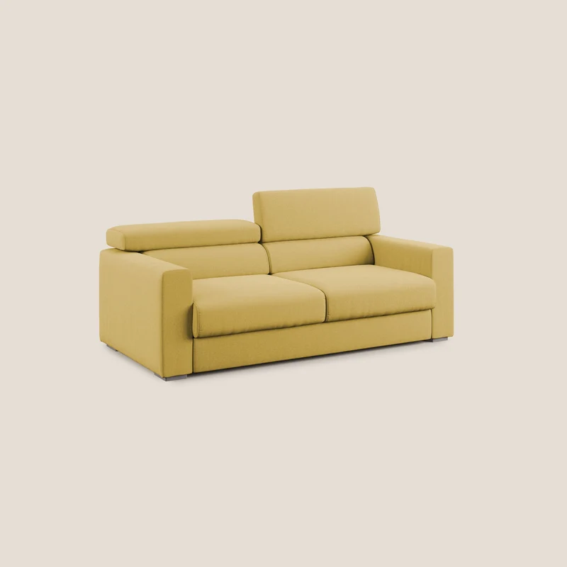 Dylan canapé avec pouf extractible en tissu effet coton imperméable T13 jaune