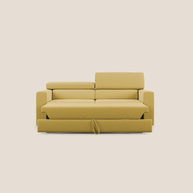 Dylan canapé avec pouf extractible en tissu effet coton imperméable T13 jaune