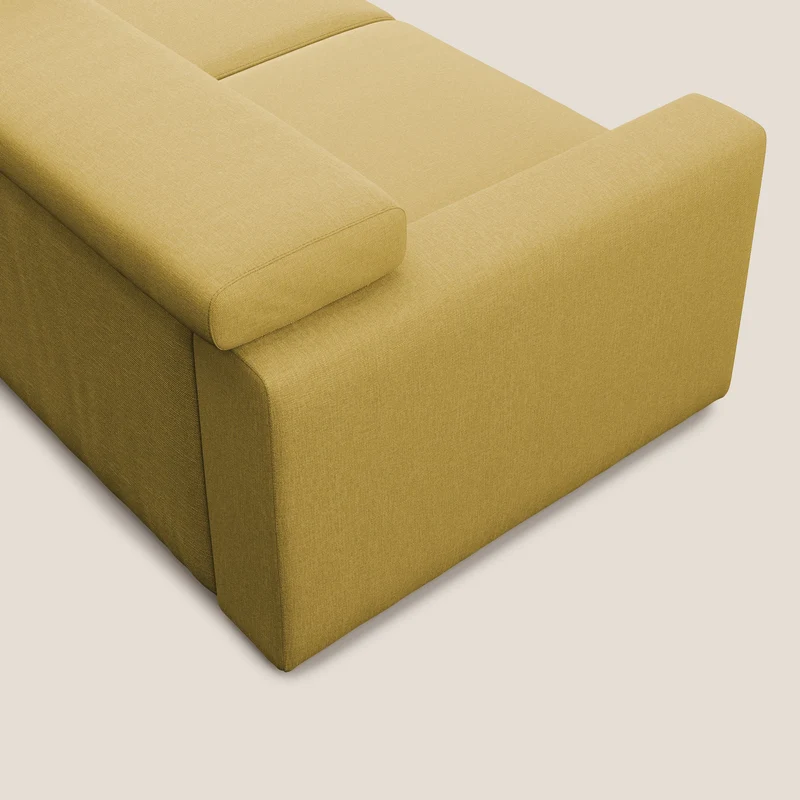 Dylan canapé avec pouf extractible en tissu effet coton imperméable T13 jaune