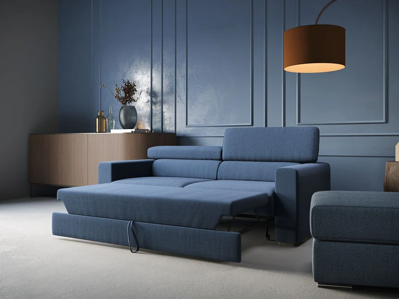 Dylan canapé avec pouf extractible en tissu effet coton imperméable T13 jaune