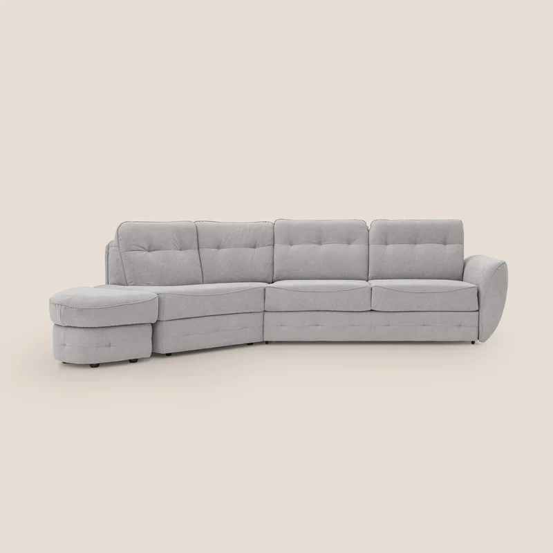Zeus Canapé d'angle convertible avec matelas H18 cm pouf mobile en tissu imperméable T02 gris clair