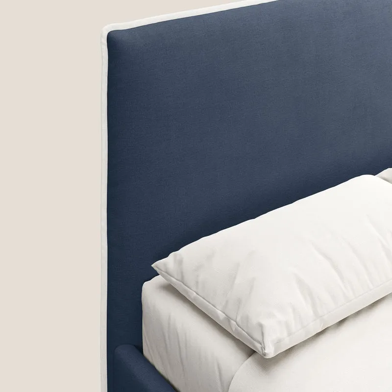 Lit rembourré Leila avec pieds en bois en tissu détachable T17 bleu - blanc