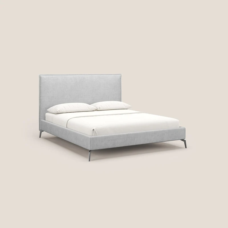 Iris lit rembourré déhoussable avec pieds noirs en tissu imperméable T02 gris clair