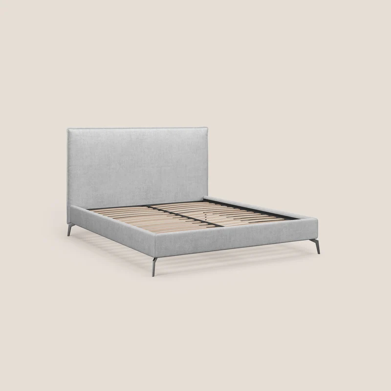 Iris lit rembourré déhoussable avec pieds noirs en tissu imperméable T02 gris clair