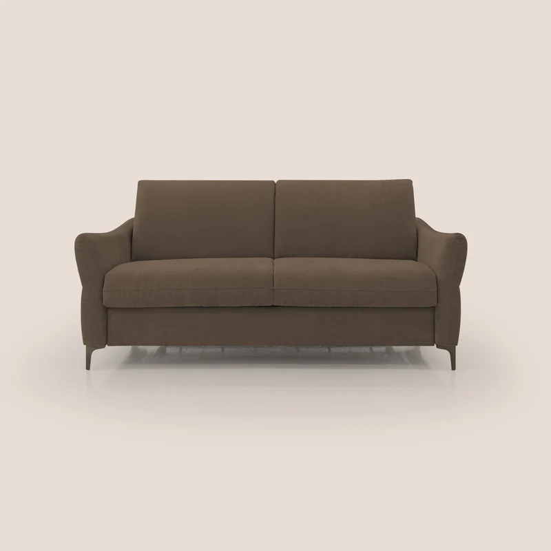 Dalia canapé convertible avec matelas H 18cm et pieds hauts en tissu détachable raffiné T17 marron