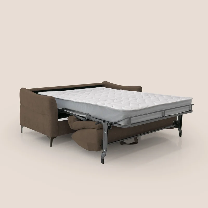 Dalia canapé convertible avec matelas H 18cm et pieds hauts en tissu détachable raffiné T17 marron