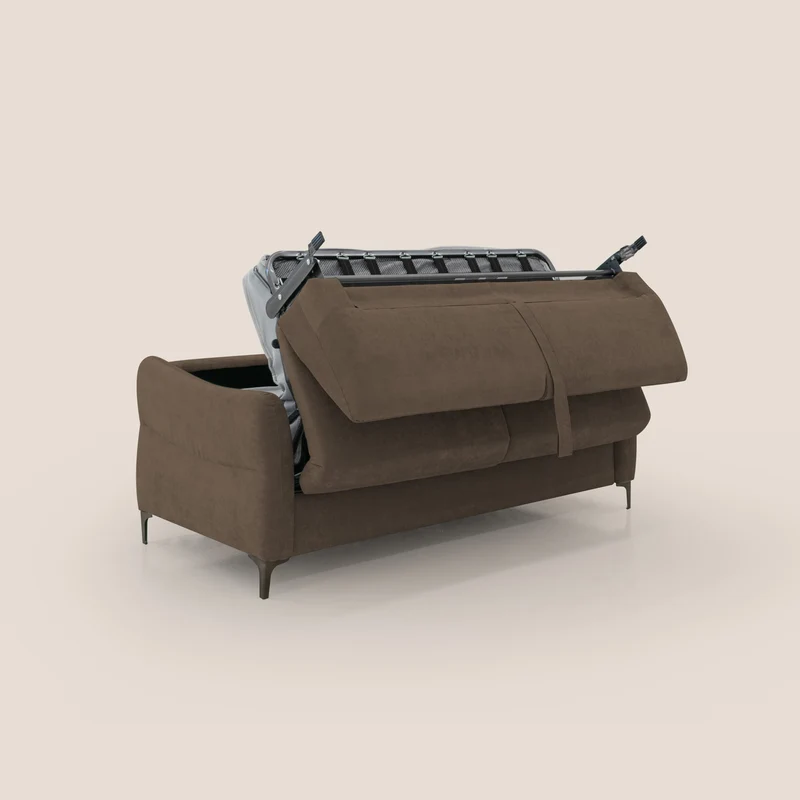 Dalia canapé convertible avec matelas H 18cm et pieds hauts en tissu détachable raffiné T17 marron