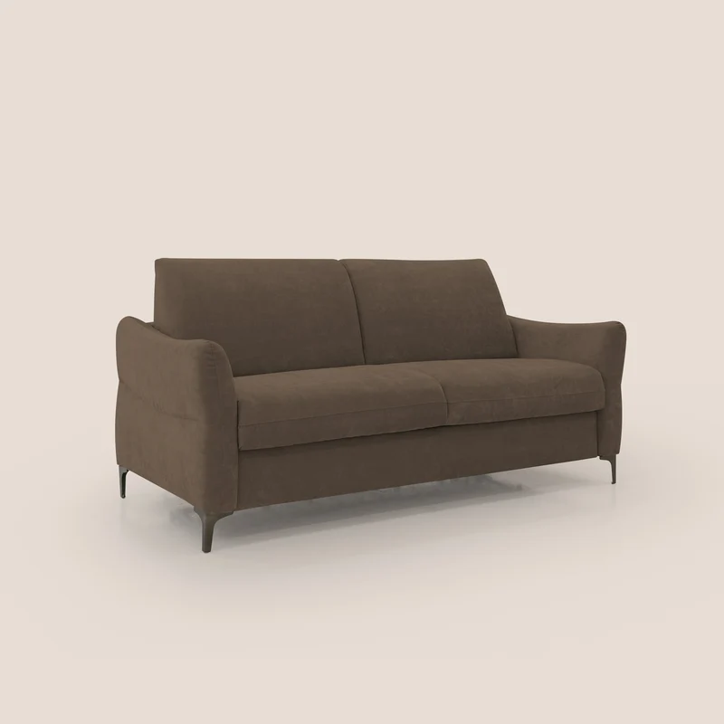 Dalia canapé convertible avec matelas H 18cm et pieds hauts en tissu détachable raffiné T17 marron