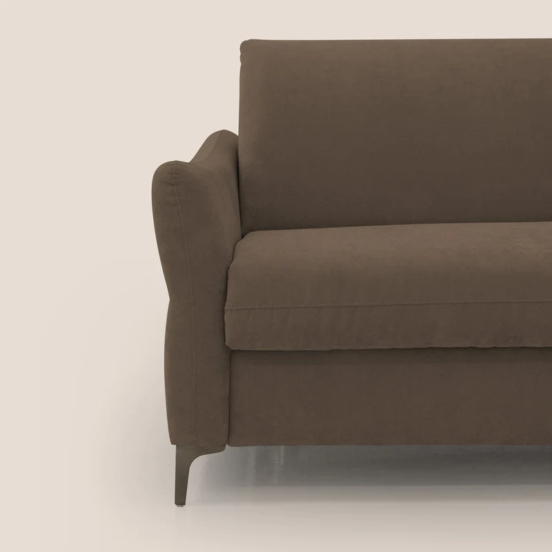 Dalia canapé convertible avec matelas H 18cm et pieds hauts en tissu détachable raffiné T17 marron