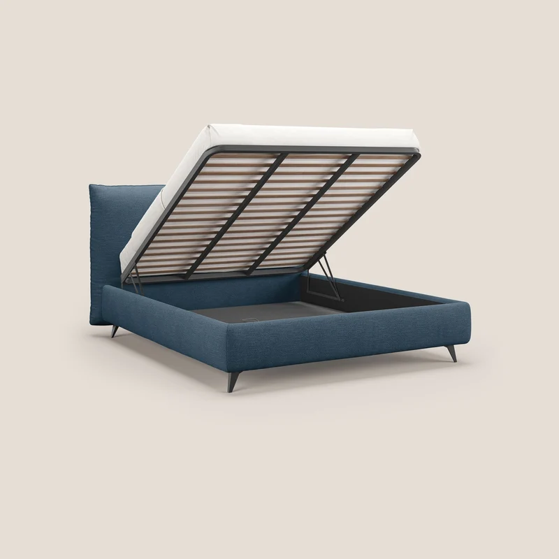 EROS lit rembourré en duvet d'oie avec coffre de rangement en bouclette précieuse détachable T16 bleu