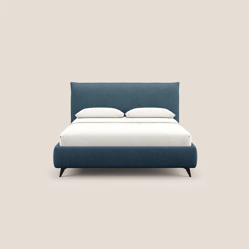 EROS lit rembourré en duvet d'oie avec coffre de rangement en bouclette précieuse détachable T16 bleu