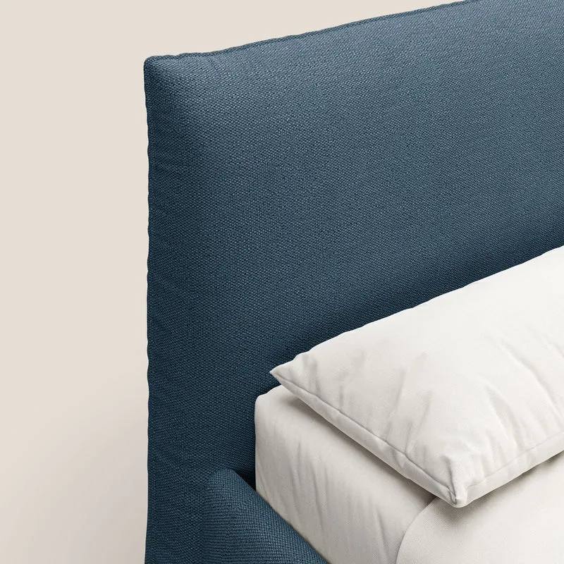 EROS lit rembourré en duvet d'oie avec coffre de rangement en bouclette précieuse détachable T16 bleu