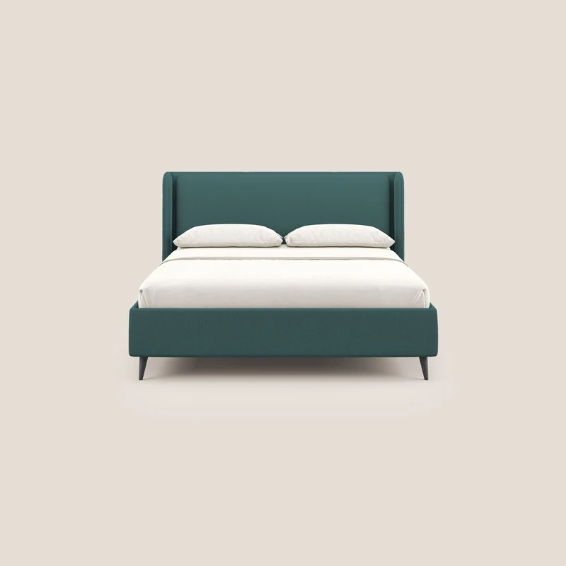 Nadine lit coffre de design et confort italien en tissu imperméable T19 bleu canard