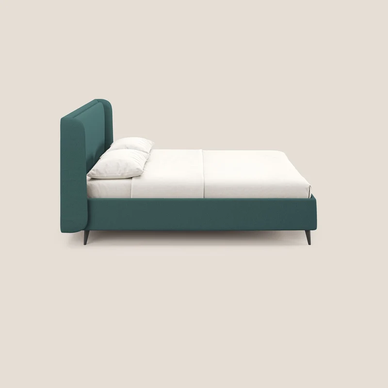 Nadine lit coffre de design et confort italien en tissu imperméable T19 bleu canard