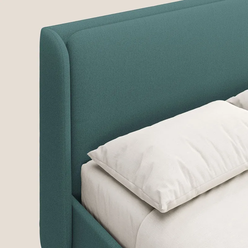 Nadine lit coffre de design et confort italien en tissu imperméable T19 bleu canard