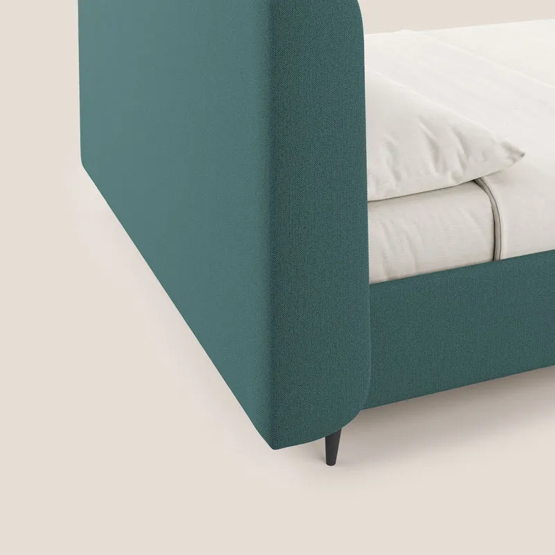 Nadine lit coffre de design et confort italien en tissu imperméable T19 bleu canard
