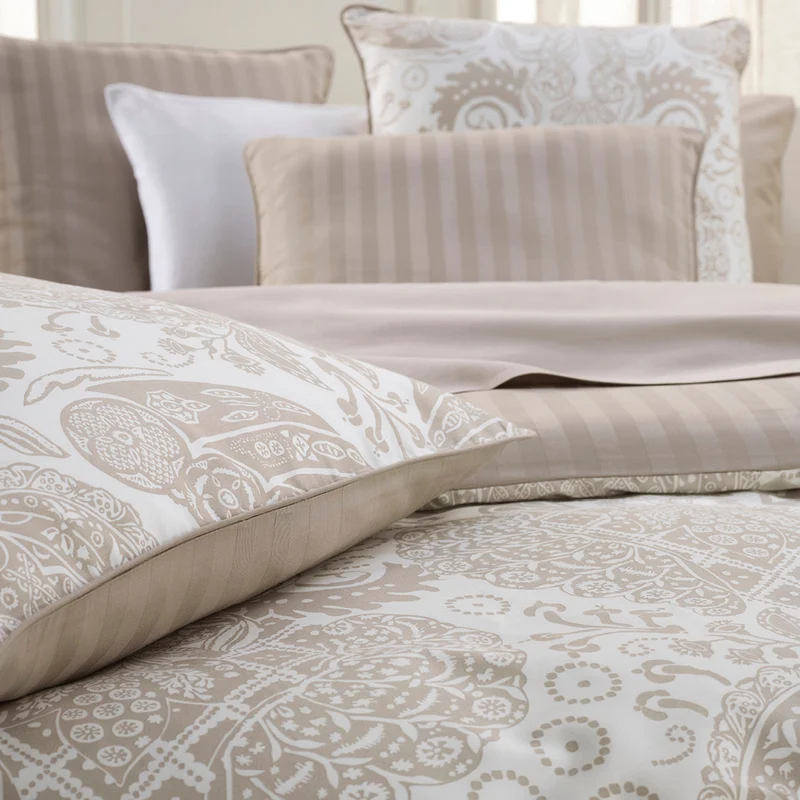 Housse de couette + taie(s) d'oreiller satin de coton - Arles taupe