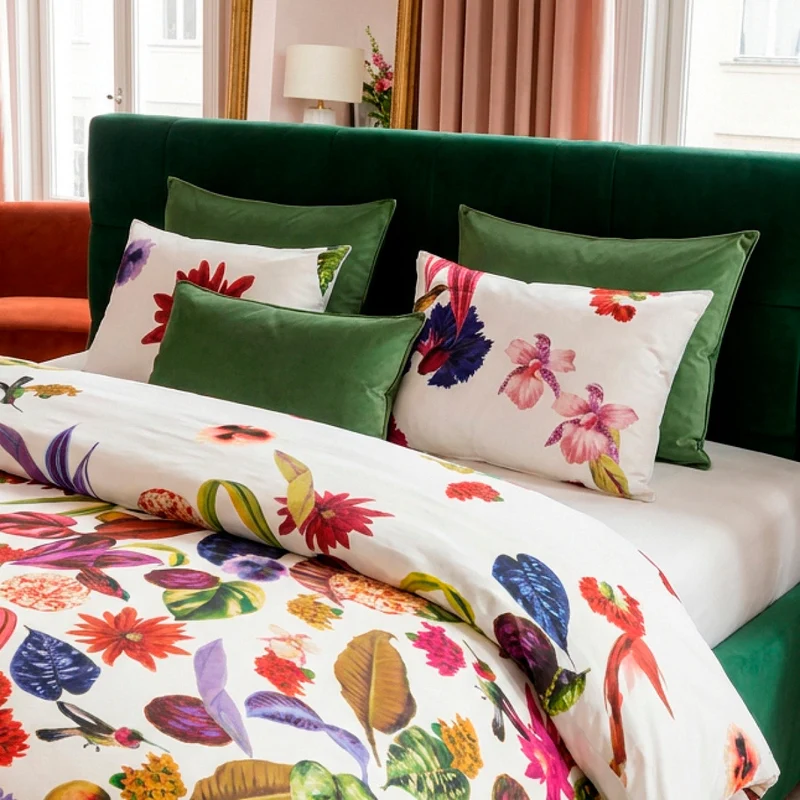 Housse de couette + taie(s) d'oreiller satin de coton - Jardin tropical