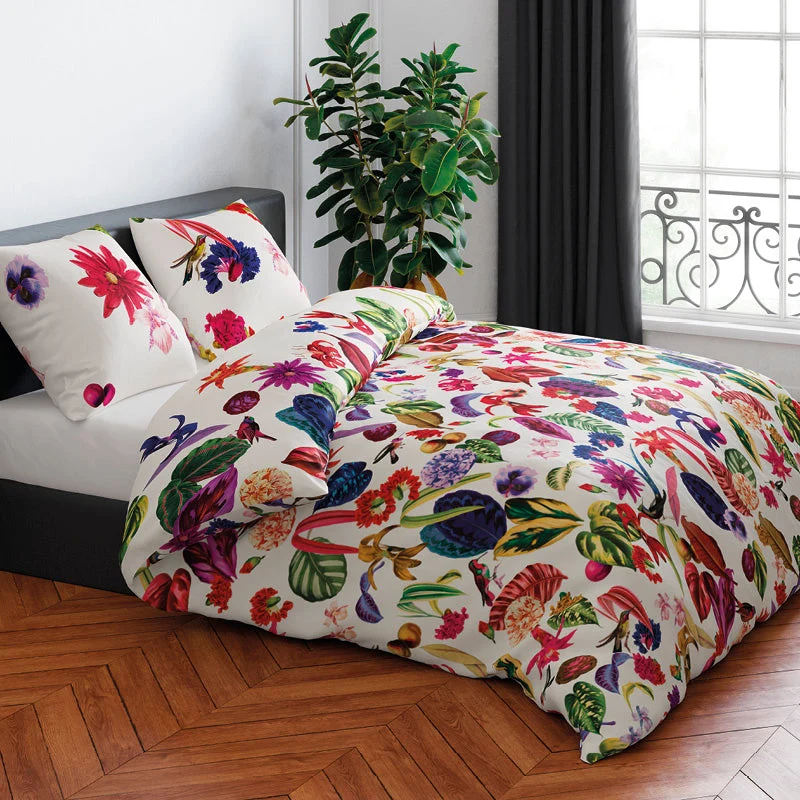 Housse de couette + taie(s) d'oreiller satin de coton - Jardin floral