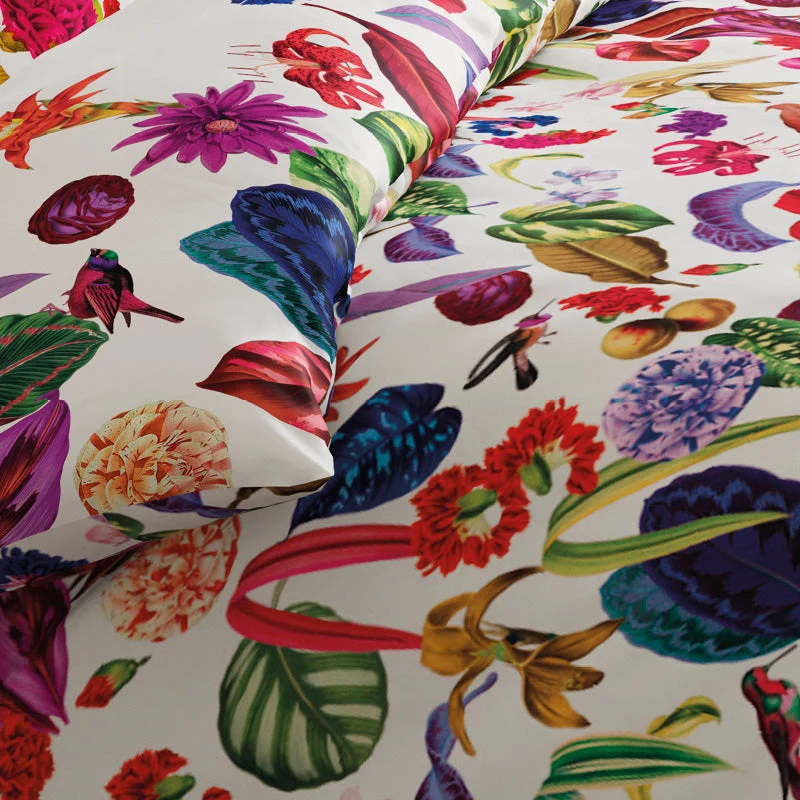 Housse de couette + taie(s) d'oreiller satin de coton - Jardin floral