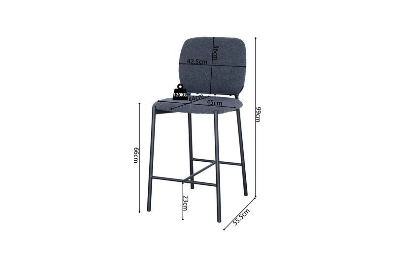 Chaise de comptoir Sophia Tissu Gris foncé