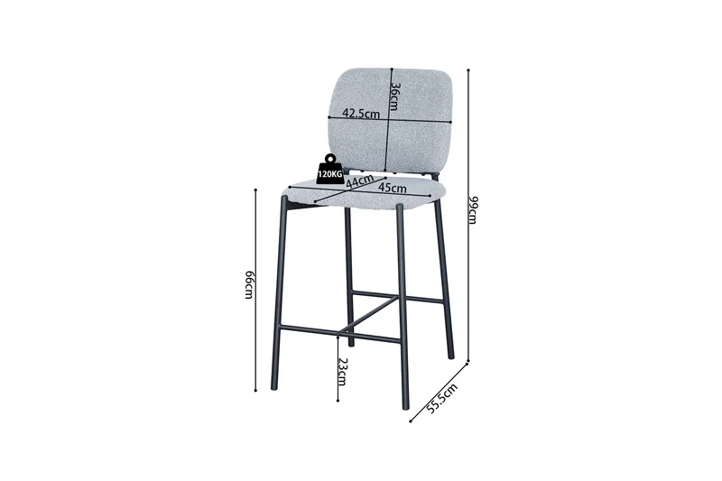 Chaise de comptoir Sophia Tissu Gris clair