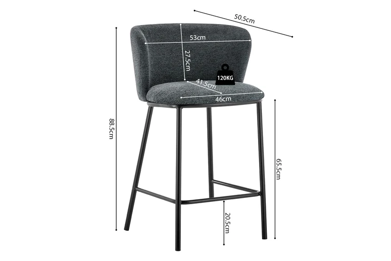 Chaise de comptoir Arthur Tissu Gris foncé