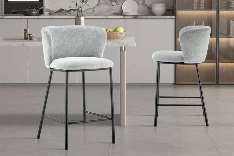Chaise de comptoir Arthur Tissu Gris clair