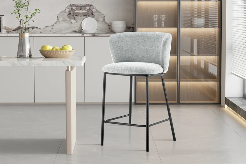 Chaise de comptoir Arthur Tissu Gris clair