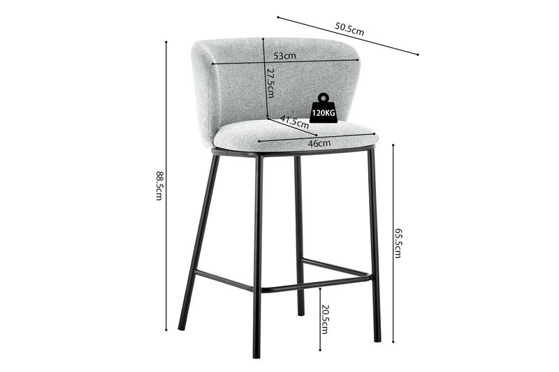 Chaise de comptoir Arthur Tissu Gris clair