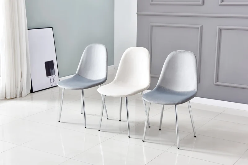 CHAISE SCANDINAVE VELOURS GRIS PIED CHROME