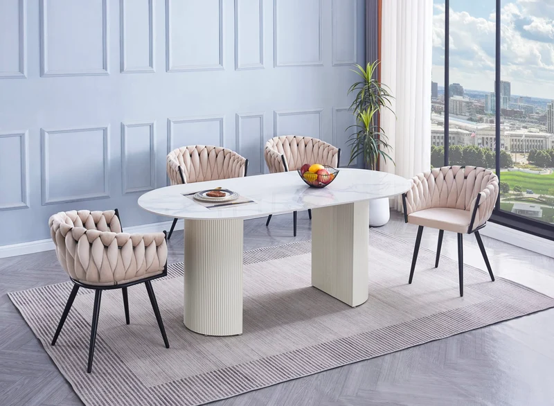 CHAISE AVEC ACCOUDOIR TRESSEE PIED METAL NOIR VELOURS BEIGE