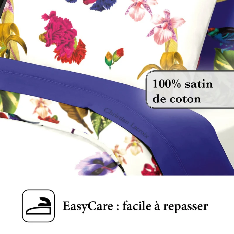 Drap plat satin de coton - Bleu