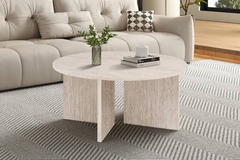 Table basse Drasir Ronde effet Travertin Beige