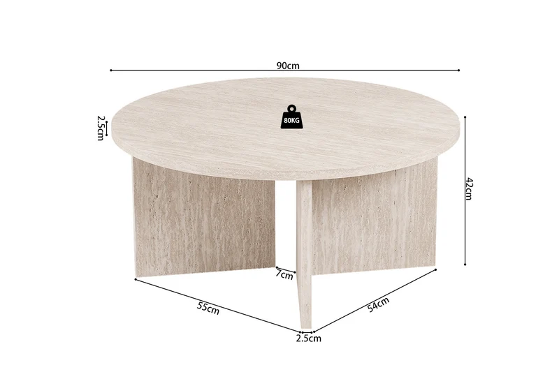 Table basse Drasir Ronde effet Travertin Beige