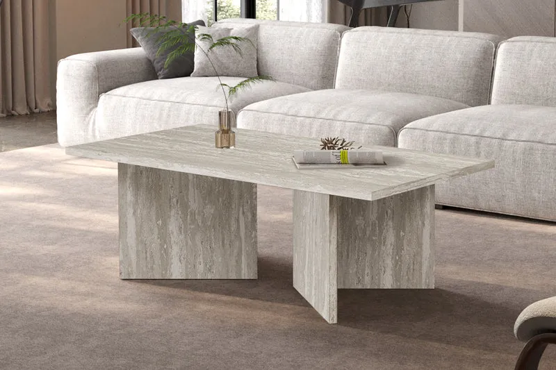 Table basse Litar effet travertin gris
