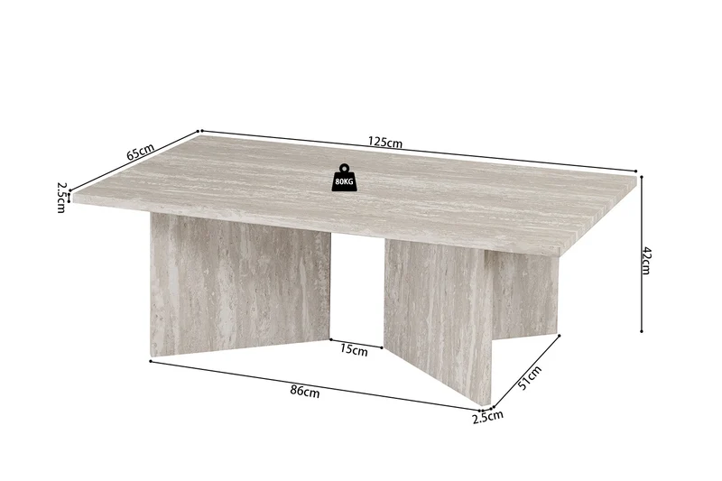 Table basse Litar effet travertin gris