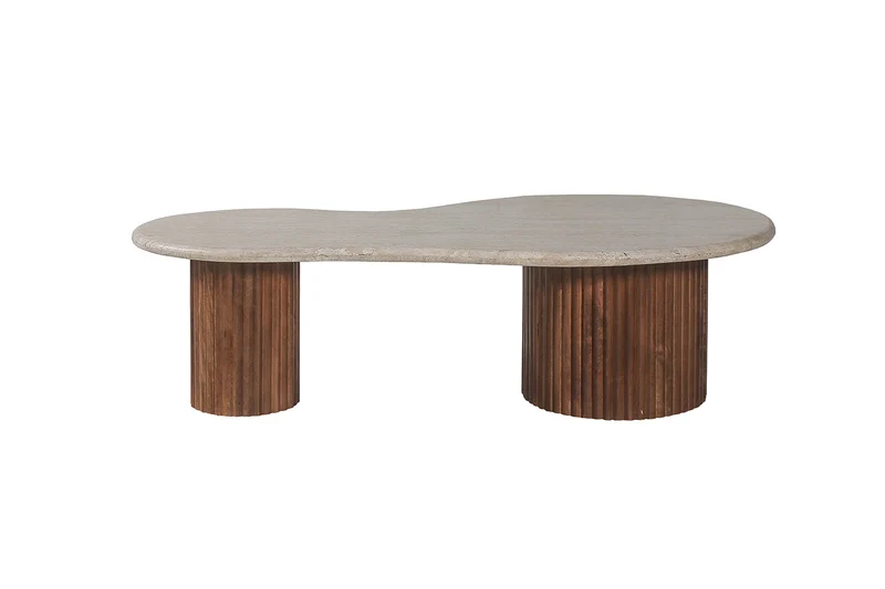 Table basse Marlon travertin, bois de manguier