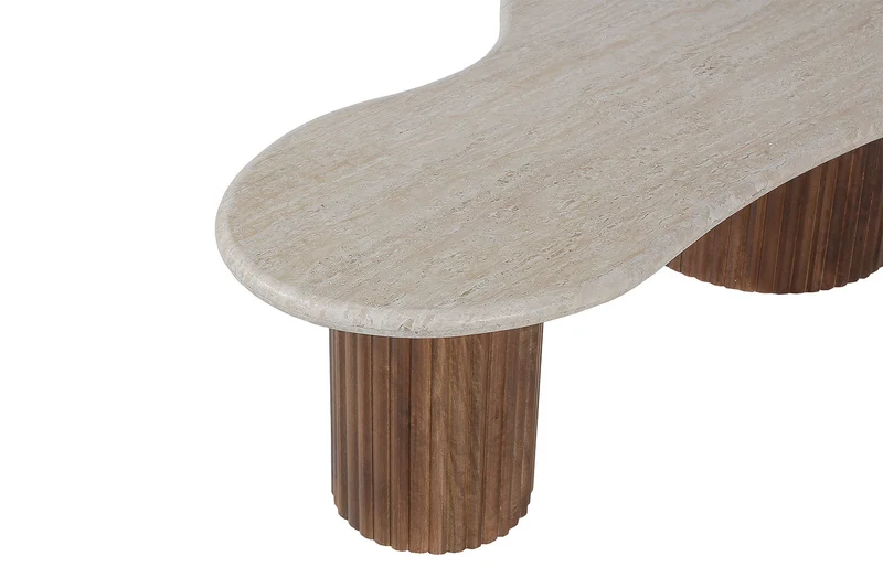 Table basse Marlon travertin, bois de manguier