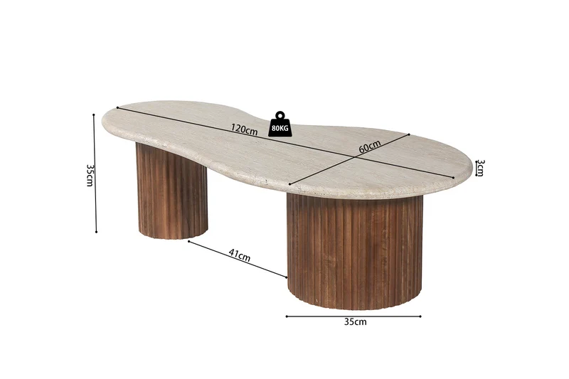Table basse Marlon travertin, bois de manguier
