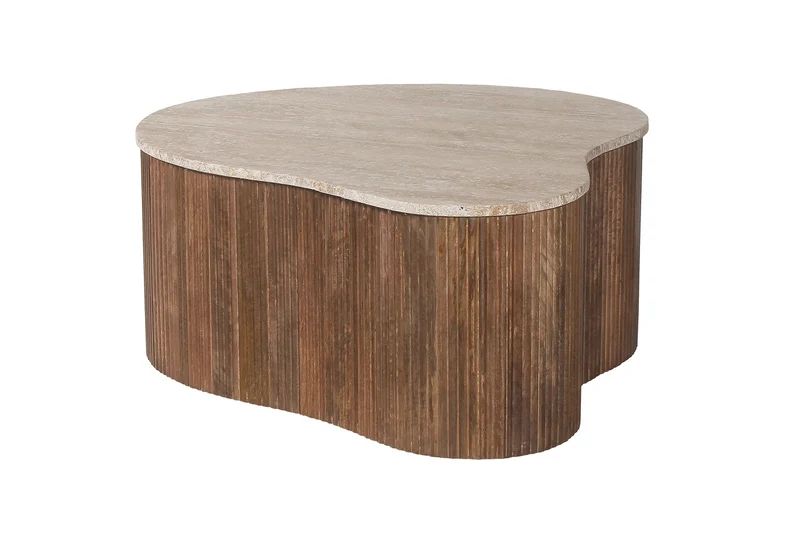 Table basse Paul travertin, bois de manguier