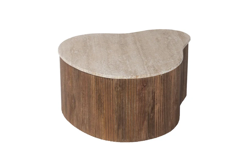 Table basse Paul travertin, bois de manguier