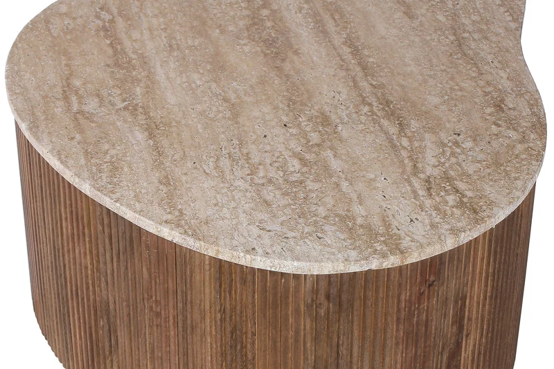 Table basse Paul travertin, bois de manguier