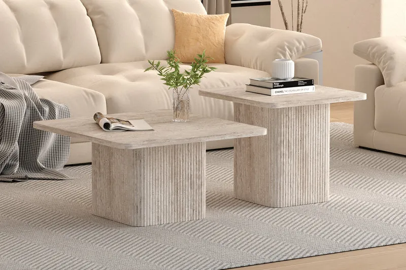 Set de 2 tables basses Bobby décor travertin