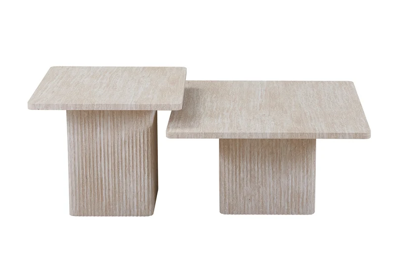 Set de 2 tables basses Bobby décor travertin