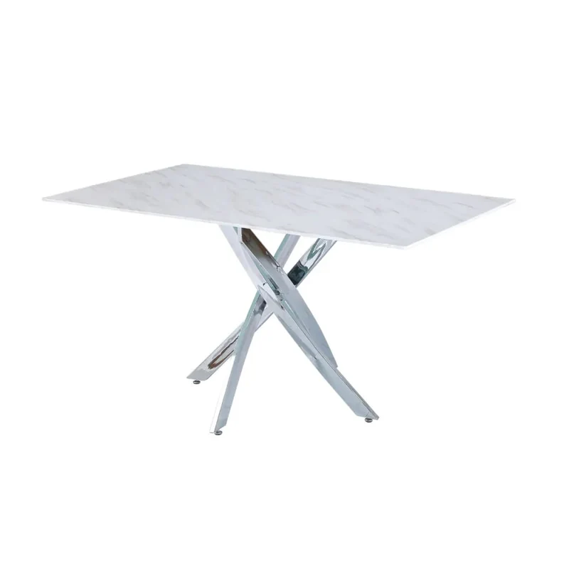 Table Repas JESSICA XXL Chrome et plateau en verre 180 cm 6 à 8 couverts