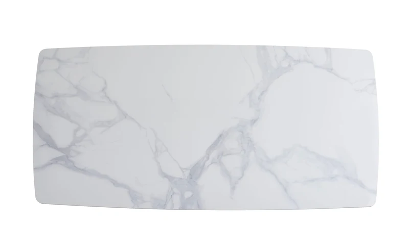 TABLE A MANGER GRAFFI PIED CHROME PLATEAU EN CERAMIQUE MARBRE BLANC180x90x75cm