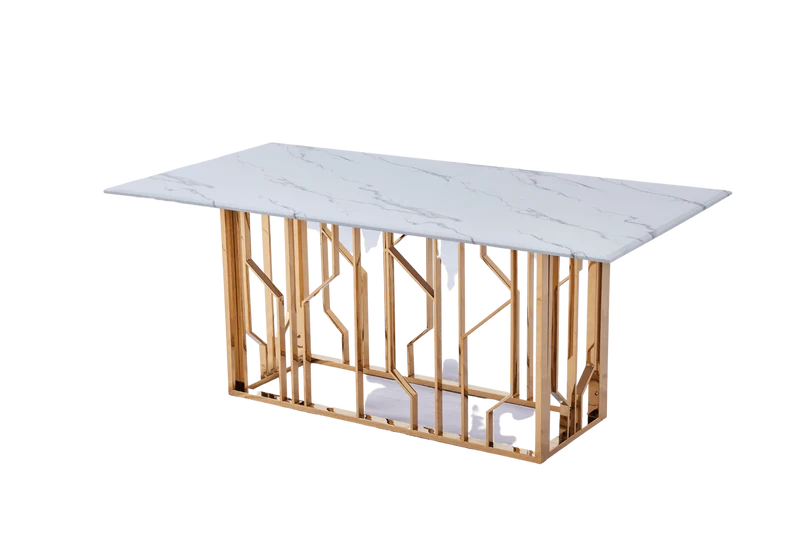 TABLE REPAS PORTOFINO GOLD MARBRE BLANC 180 x 90 CM