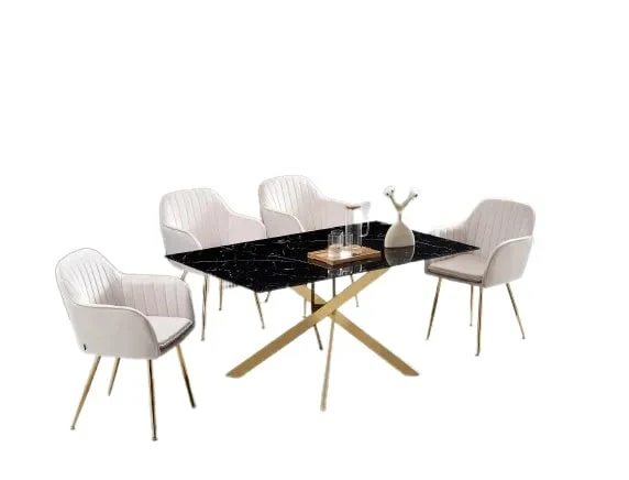 Table Repas JESSICA XXL Gold et plateau en verre 180 cm 6 à 8 couverts