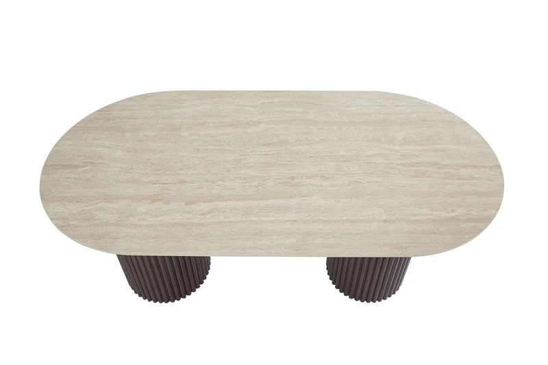 TABLE A MANGER KEYSHA METAL NOIR CERAMIQUE TRAVERTIN 180x90cm